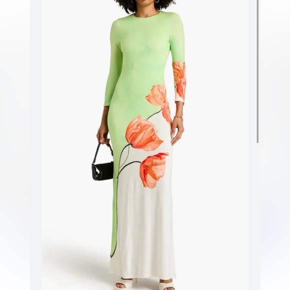 Alice + Olivia Two-Tone Maxi Dress with Orange Floral Accent - Picture 3 of 7